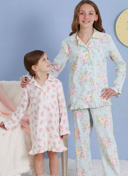 Simplicity S3045 sewing pattern envelope showing girls' sleepwear designs