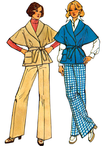 Simplicity S3047 sewing pattern envelope showing 1970s wrap, jacket & trousers designs