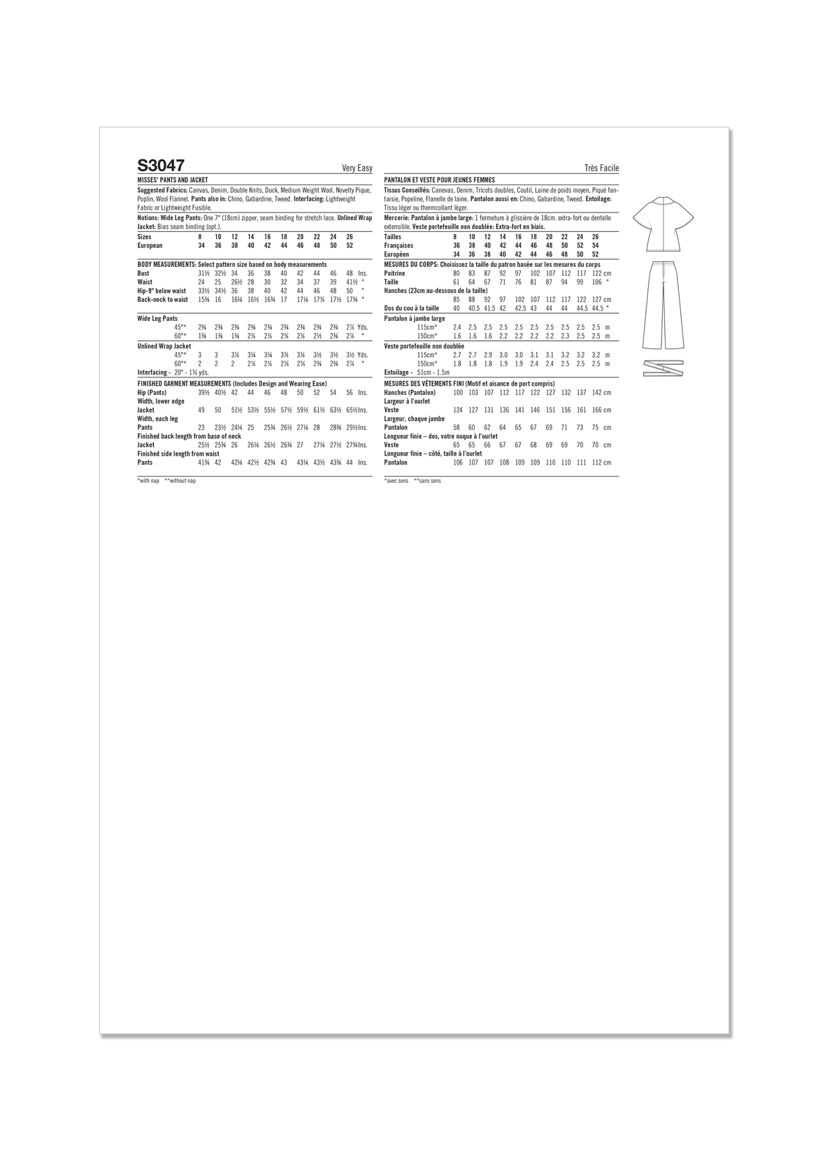 Simplicity S3047 sewing pattern envelope showing 1970s wrap, jacket & trousers designs