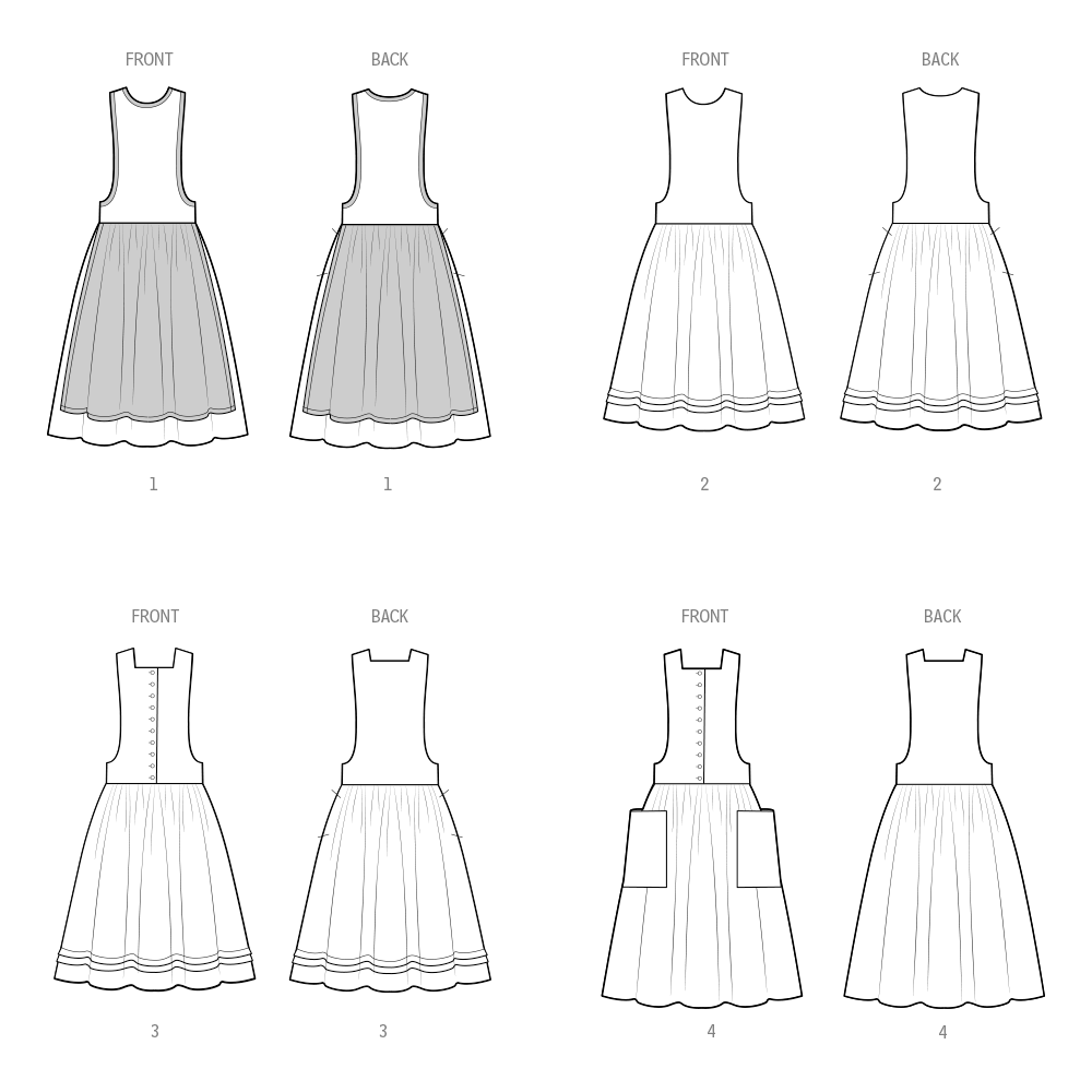 Simplicity S3048 sewing pattern envelope showing 1980s pinafore dress designs