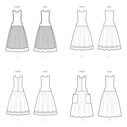 Simplicity S3048 sewing pattern envelope showing 1980s pinafore dress designs