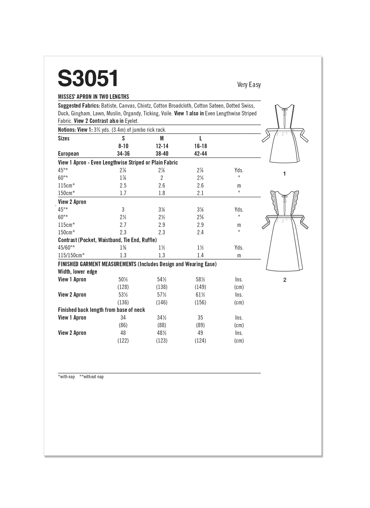 Simplicity S3051 sewing pattern envelope showing a vintage 1970s-style apron