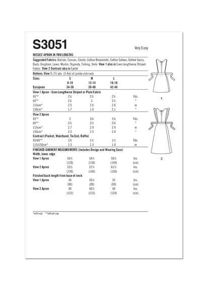 Simplicity S3051 sewing pattern envelope showing a vintage 1970s-style apron