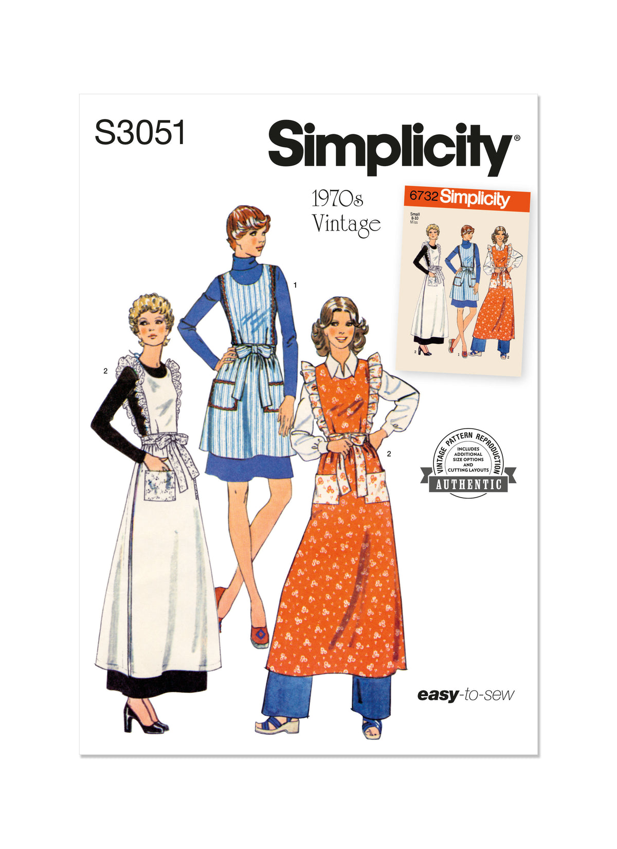 Simplicity S3051 sewing pattern envelope showing a vintage 1970s-style apron
