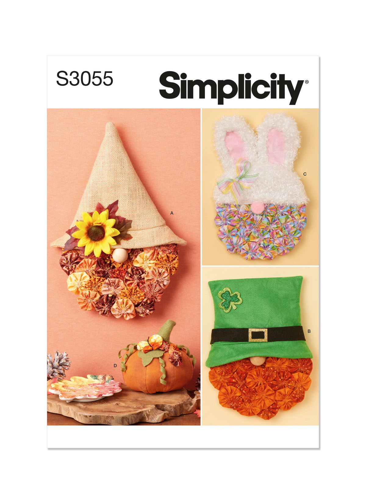 Simplicity S3055 sewing pattern envelope showing festive holiday crafts