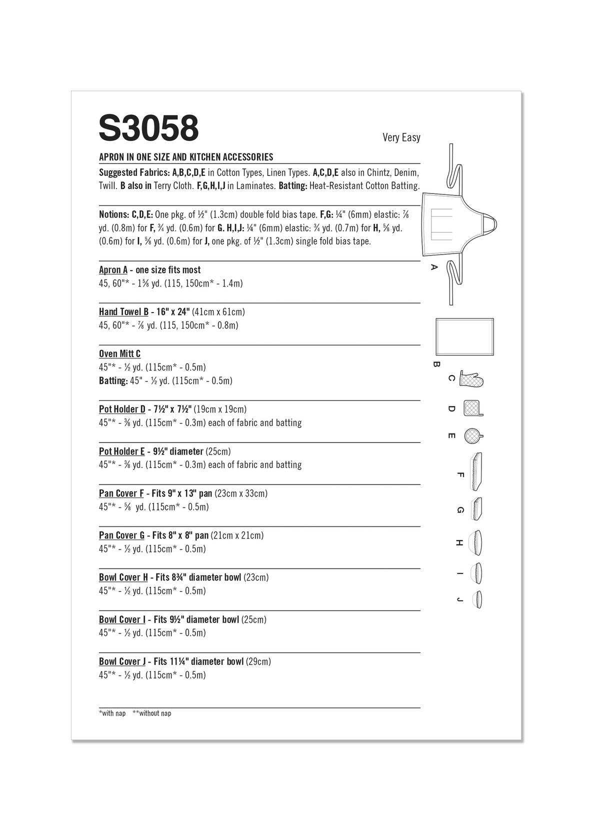 Simplicity S3058 sewing pattern envelope showing easy kitchen essentials to mix and match