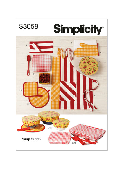 Simplicity S3058 sewing pattern envelope showing easy kitchen essentials to mix and match
