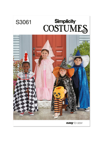 Simplicity S3061 sewing pattern envelope showing children's costumes with ruffle options