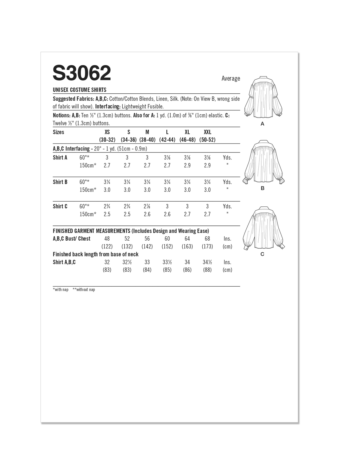 Simplicity S3062 sewing pattern envelope showing a unisex costume garment