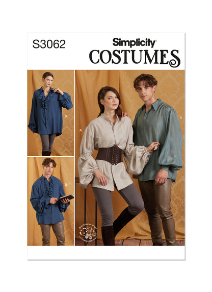 Simplicity S3062 sewing pattern envelope showing a unisex costume garment