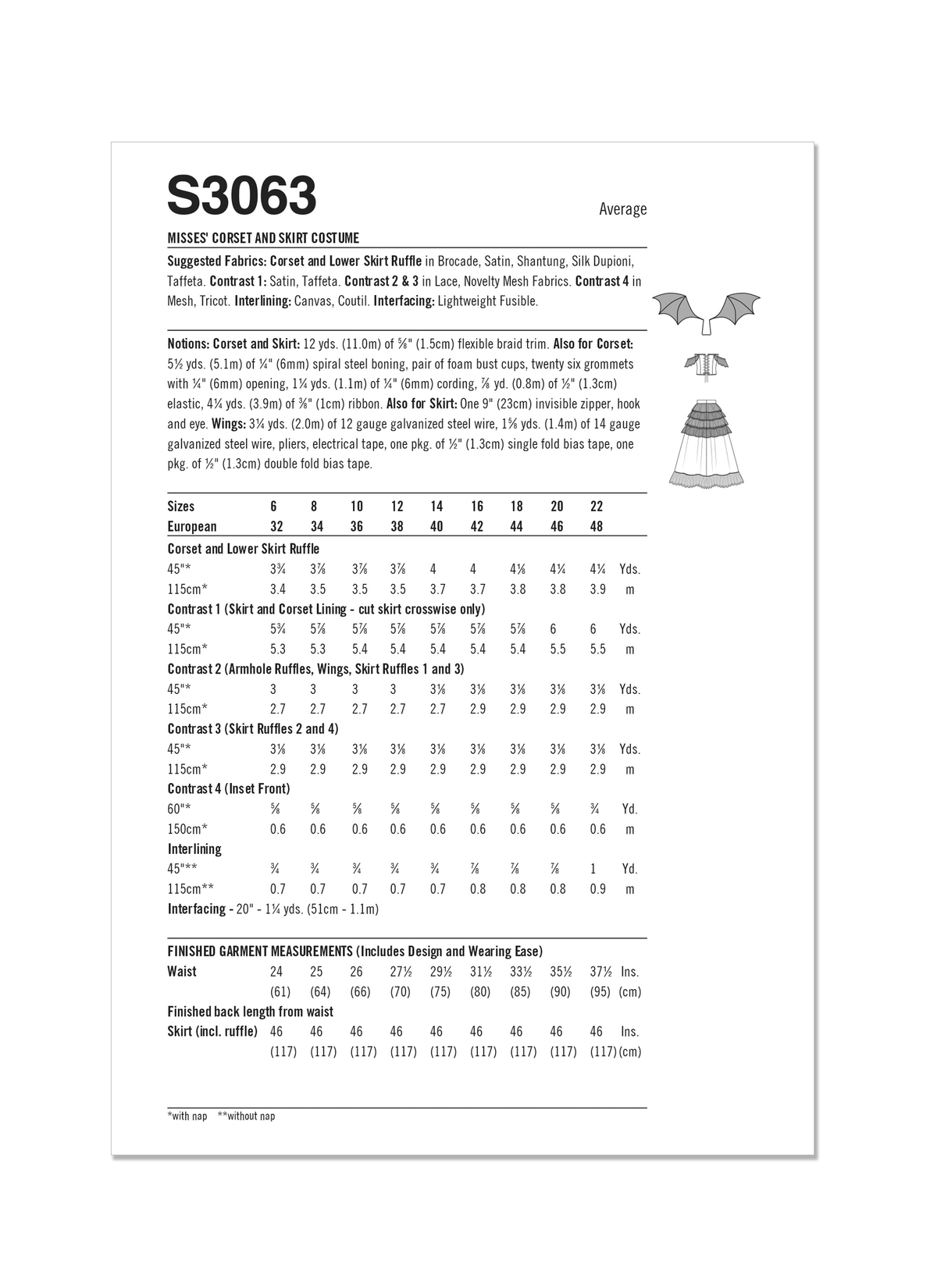Simplicity S3063 sewing pattern envelope showing a costume dress with lacing and off-the-shoulder sleeves