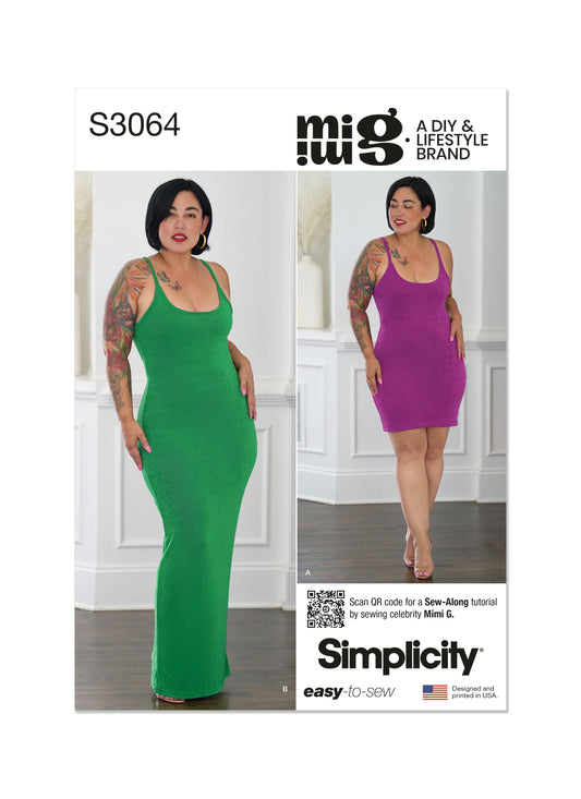 Simplicity S3064 sewing pattern envelope showing a racer back dress
