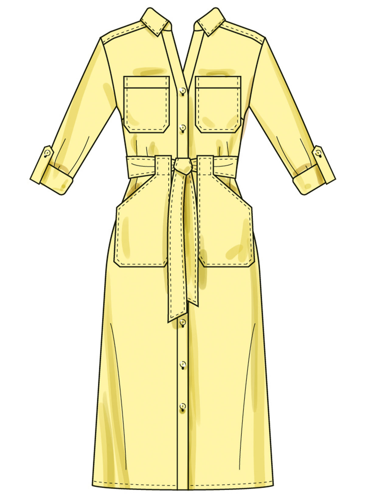 Simplicity S3065 sewing pattern envelope showing a button-front shirt dress