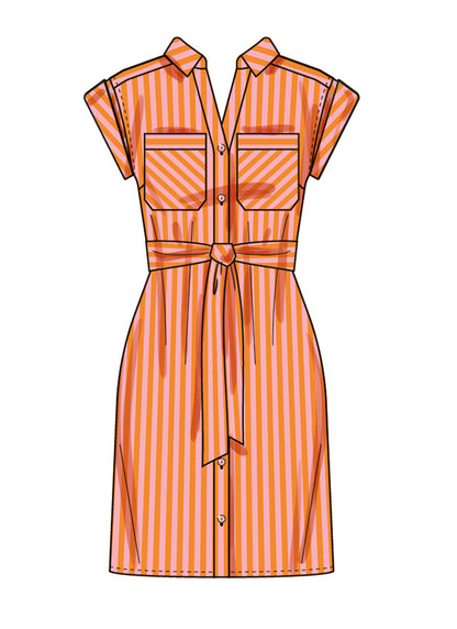 Simplicity S3065 sewing pattern envelope showing a button-front shirt dress