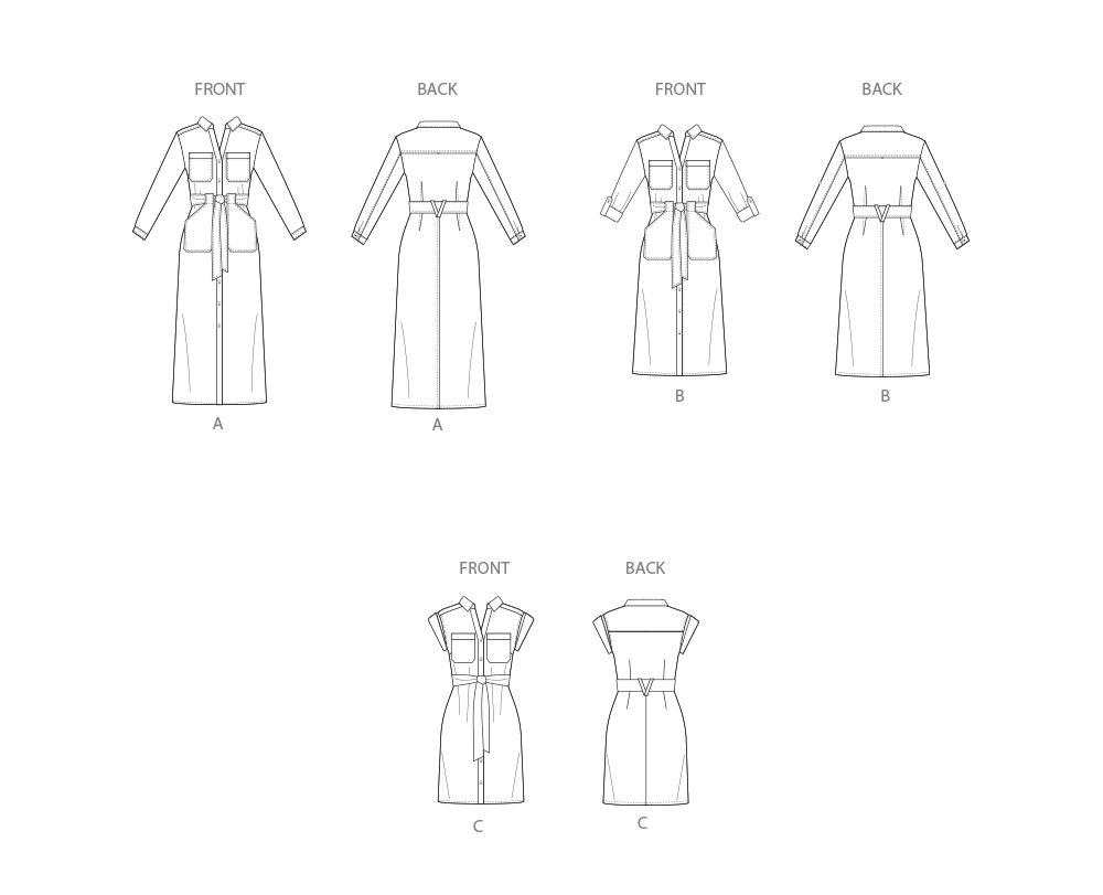 Simplicity S3065 sewing pattern envelope showing a button-front shirt dress