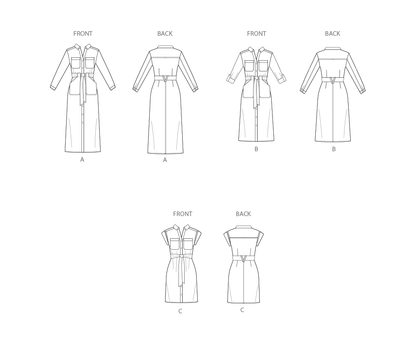 Simplicity S3065 sewing pattern envelope showing a button-front shirt dress