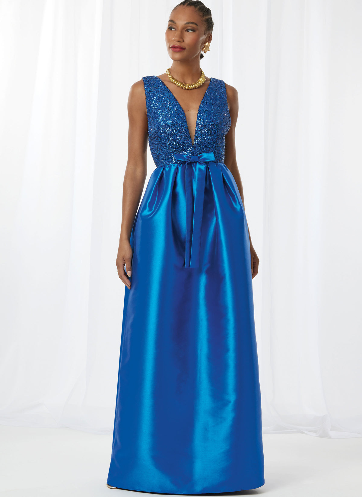 Simplicity S3066 sewing pattern envelope showing long, lined evening gowns