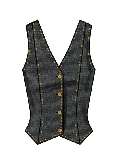 Simplicity S3067 sewing pattern envelope showing a lined, button-front top or waistcoat