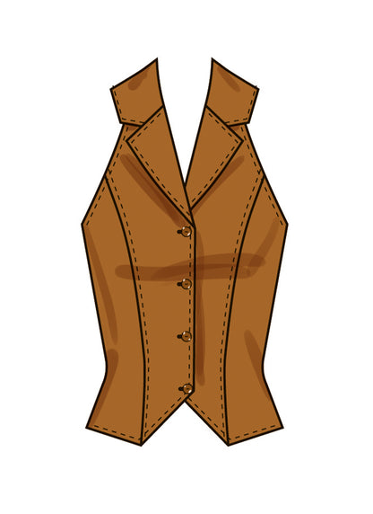 Simplicity S3067 sewing pattern envelope showing a lined, button-front top or waistcoat