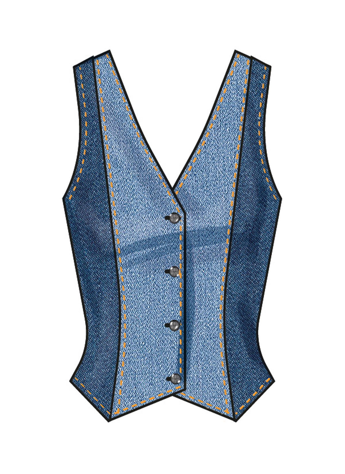 Simplicity S3067 sewing pattern envelope showing a lined, button-front top or waistcoat