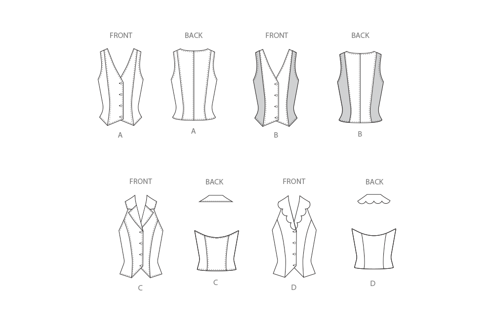 Simplicity S3067 sewing pattern envelope showing a lined, button-front top or waistcoat