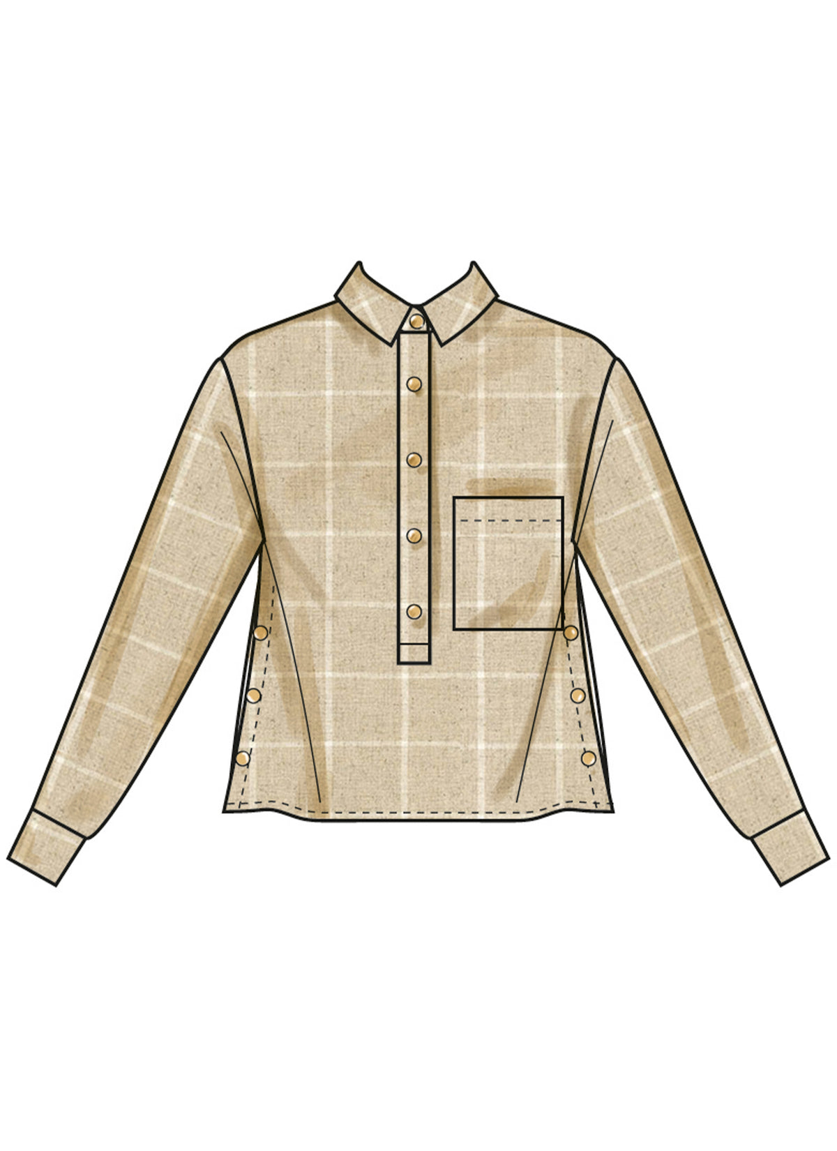 Simplicity S3068 sewing pattern envelope showing a top with snap fastenings