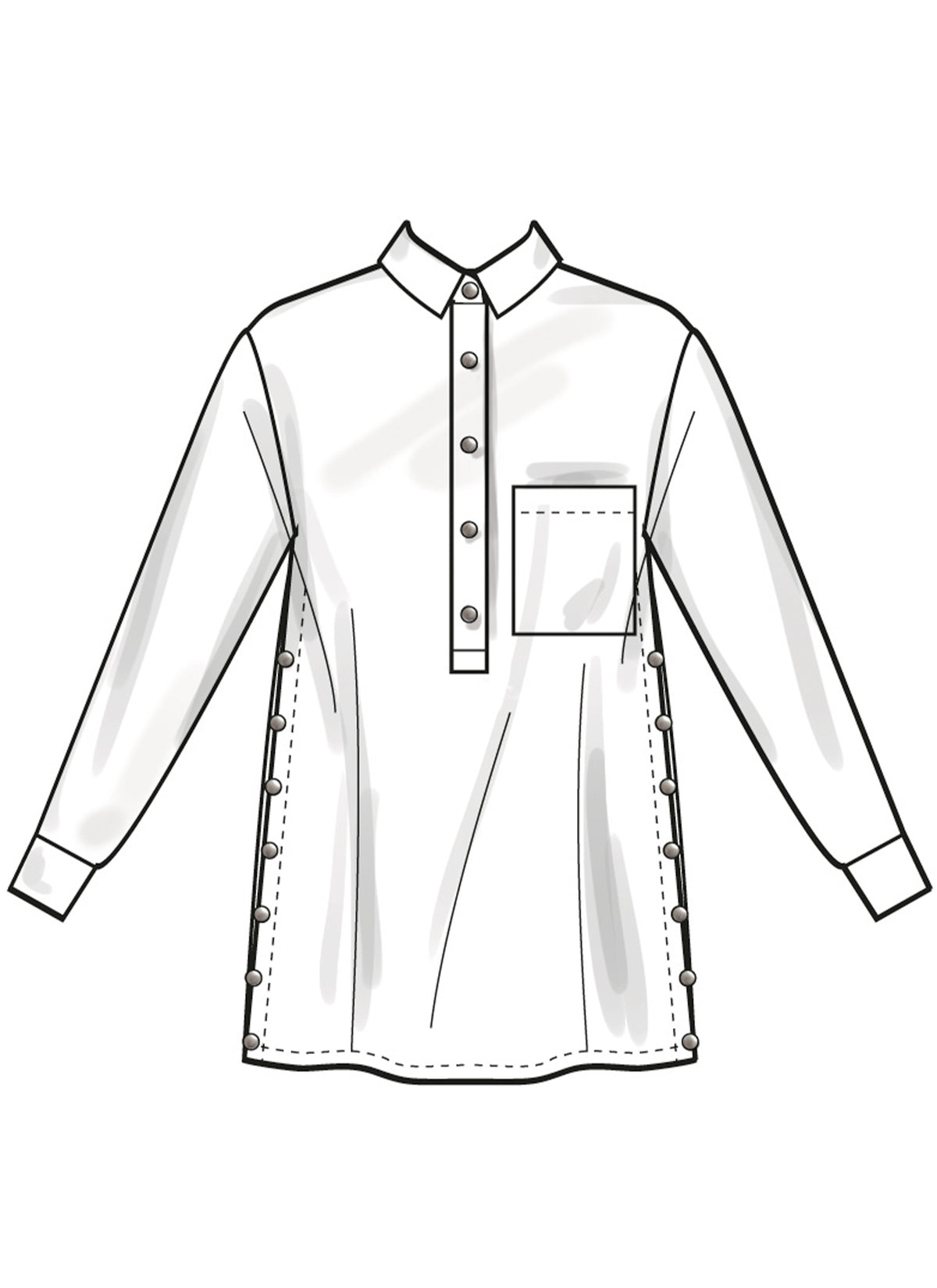Simplicity S3068 sewing pattern envelope showing a top with snap fastenings