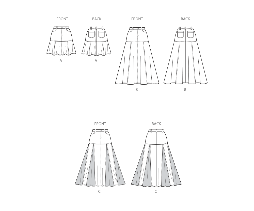 Simplicity S3070 sewing pattern envelope showing skirts and trousers with front pockets