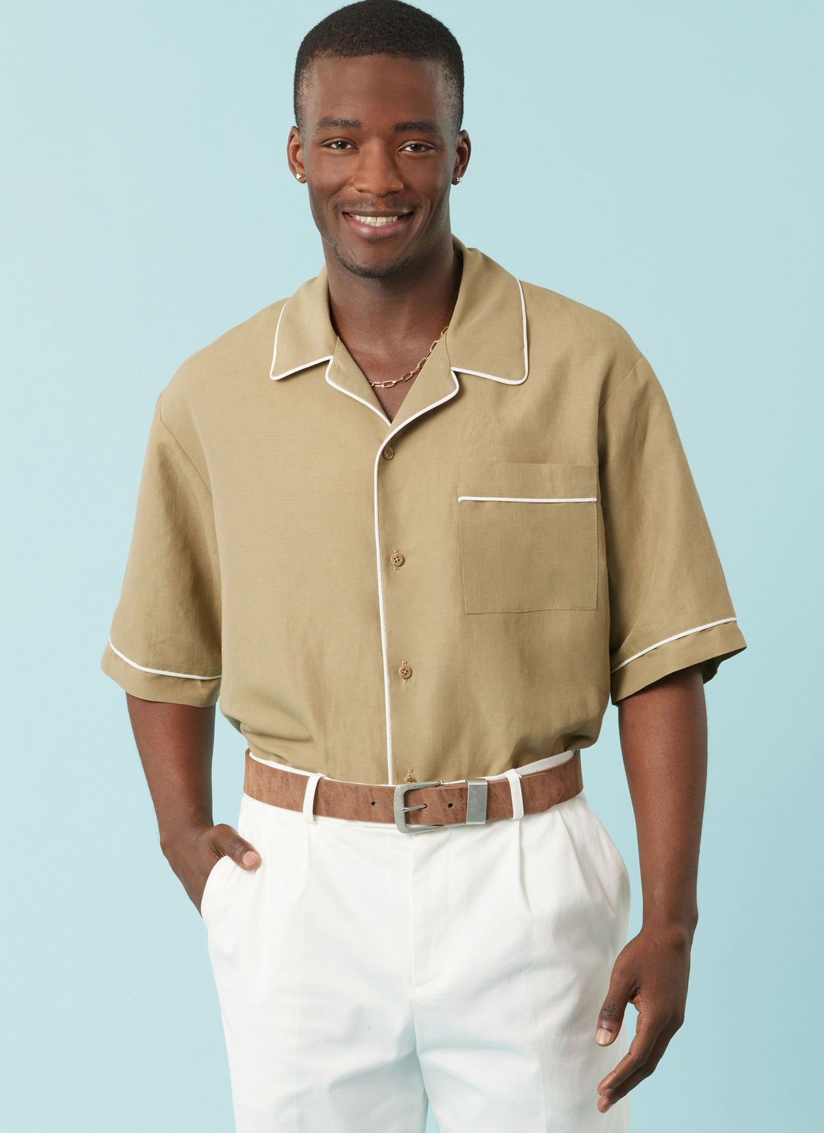 Simplicity S3075 sewing pattern envelope showing a men's and boys' top with notched collar