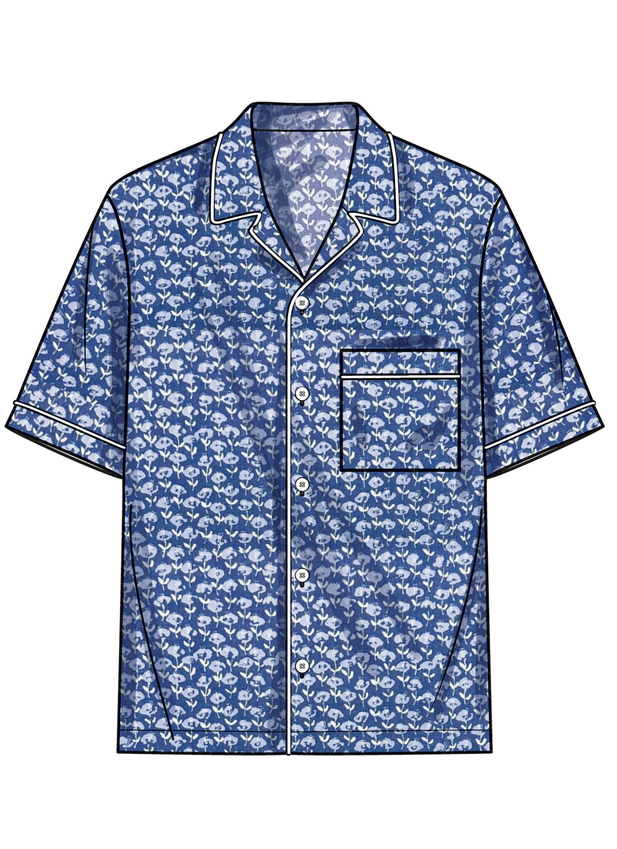 Simplicity S3075 sewing pattern envelope showing a men's and boys' top with notched collar