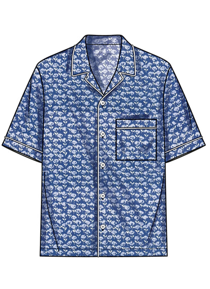 Simplicity S3075 sewing pattern envelope showing a men's and boys' top with notched collar