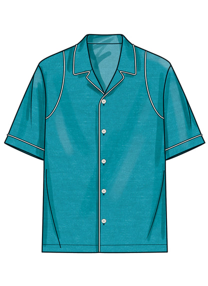 Simplicity S3075 sewing pattern envelope showing a men's and boys' top with notched collar