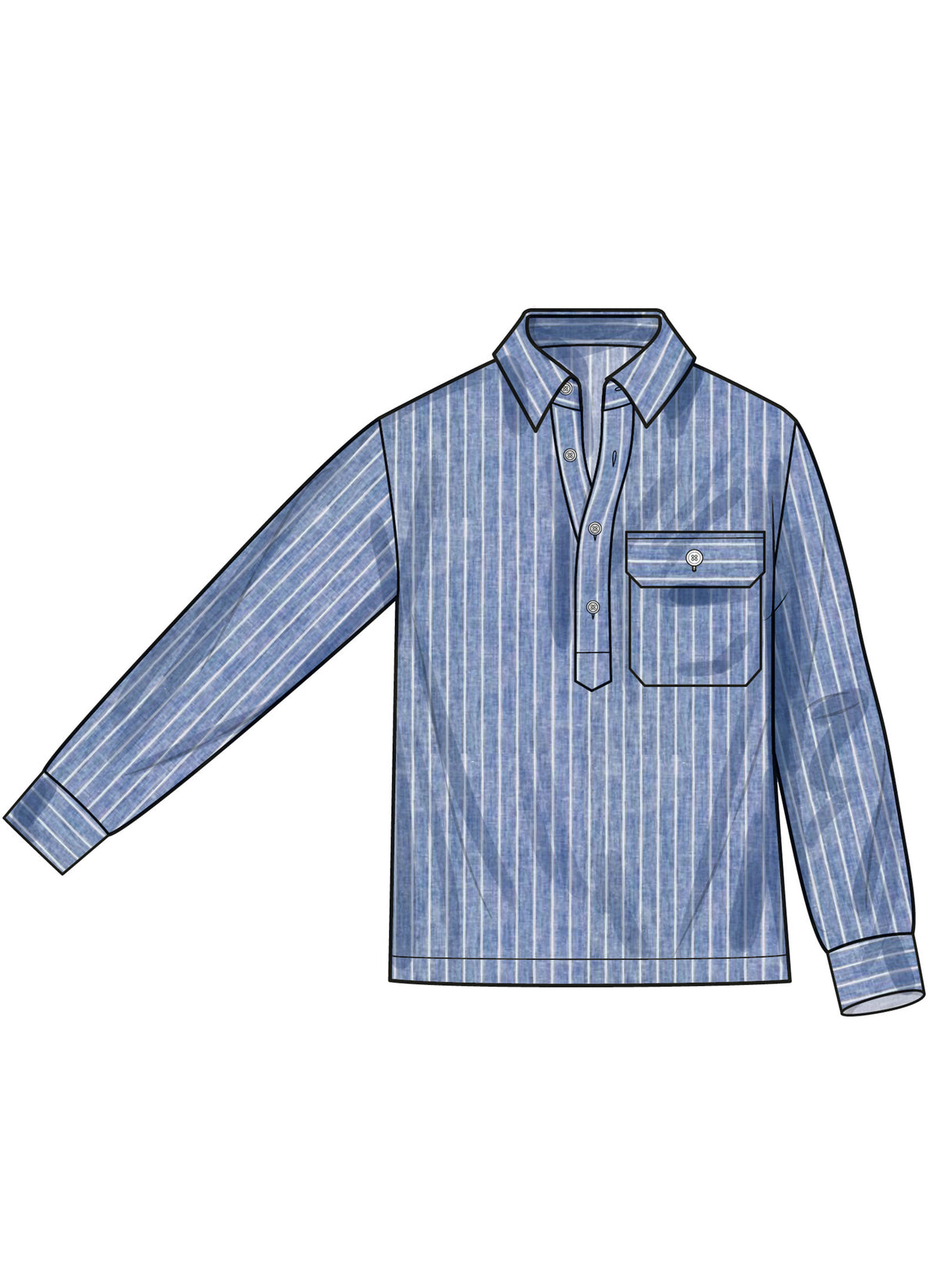 Simplicity S3076 sewing pattern envelope showing a men's and boys' half-placket shirt