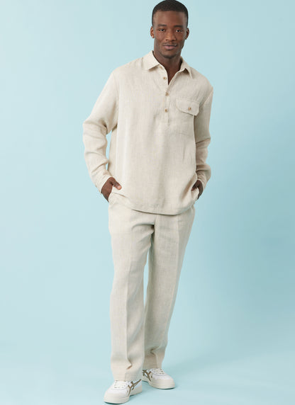 Simplicity S3076 sewing pattern envelope showing a men's and boys' half-placket shirt