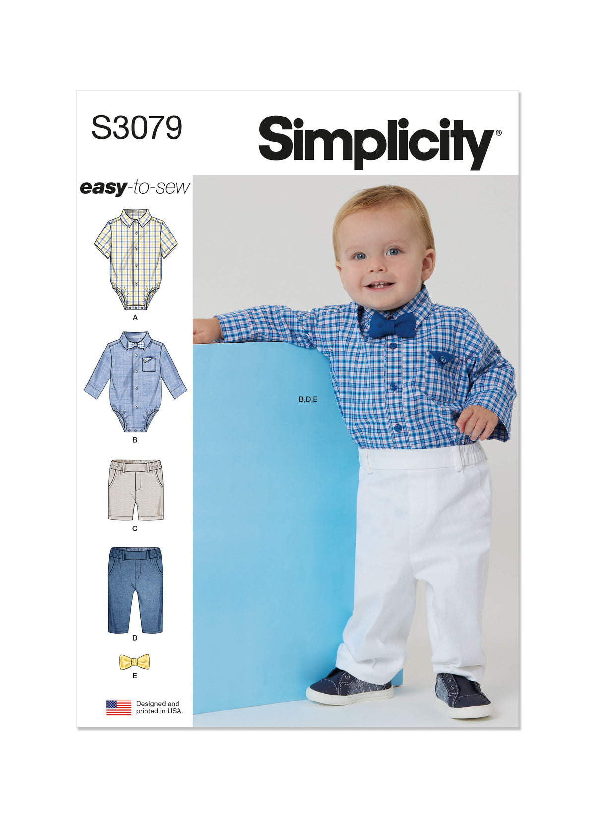 Simplicity S3079 sewing pattern envelope showing baby casual wear