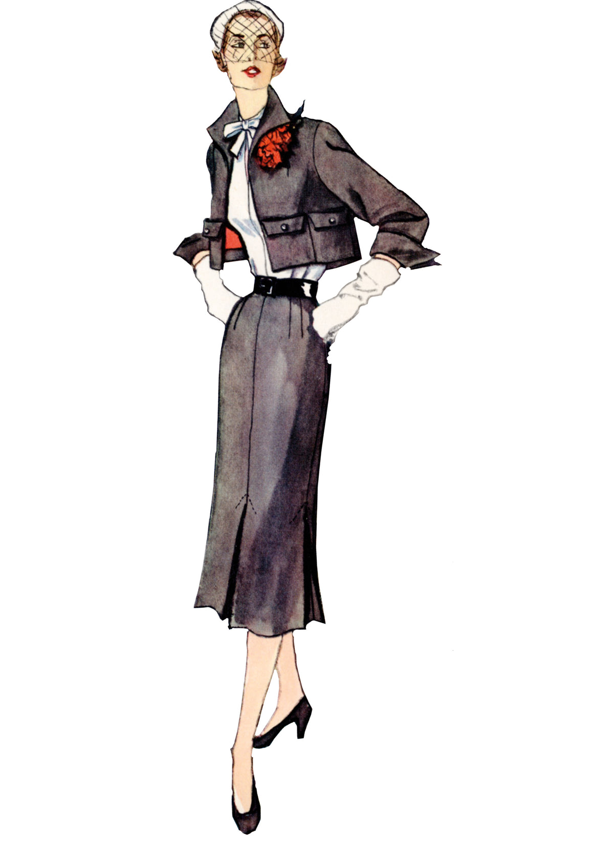 Simplicity S3083 sewing pattern envelope showing a 1950s-style dress and jacket