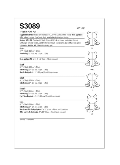 Simplicity S3089 sewing pattern envelope showing stuffed dolls