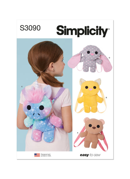 Simplicity S3090 sewing pattern envelope showing plush stuffed toys