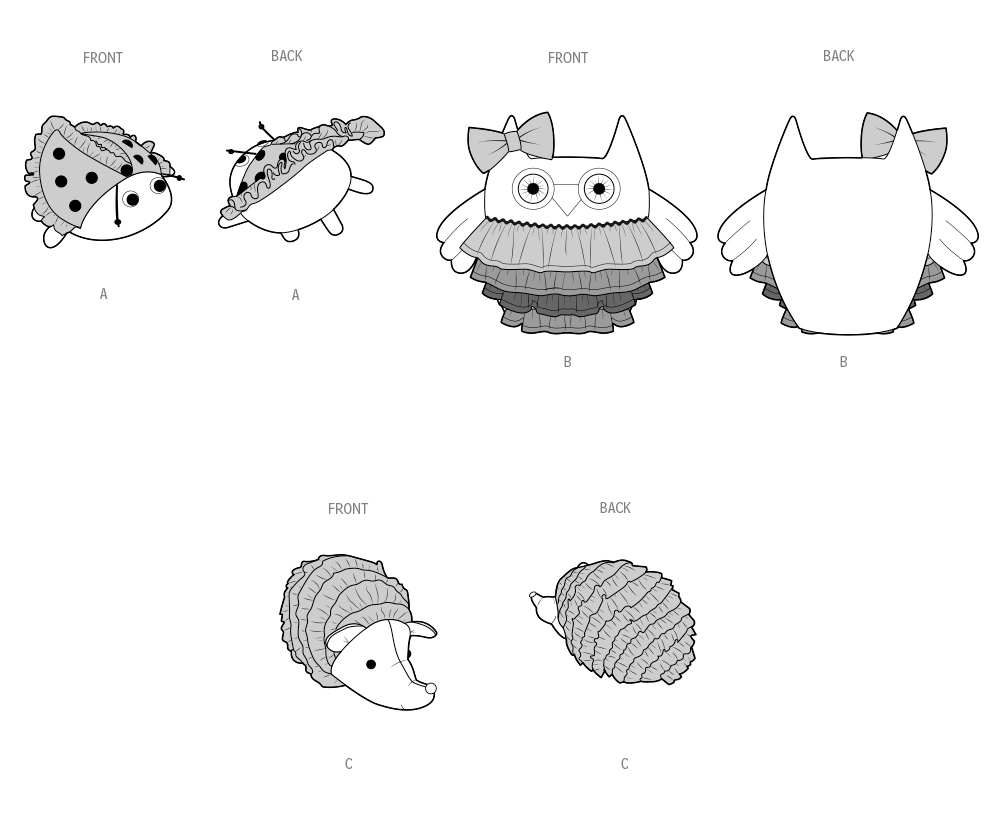 Simplicity S3091 sewing pattern envelope showing stuffed toys with ruffles