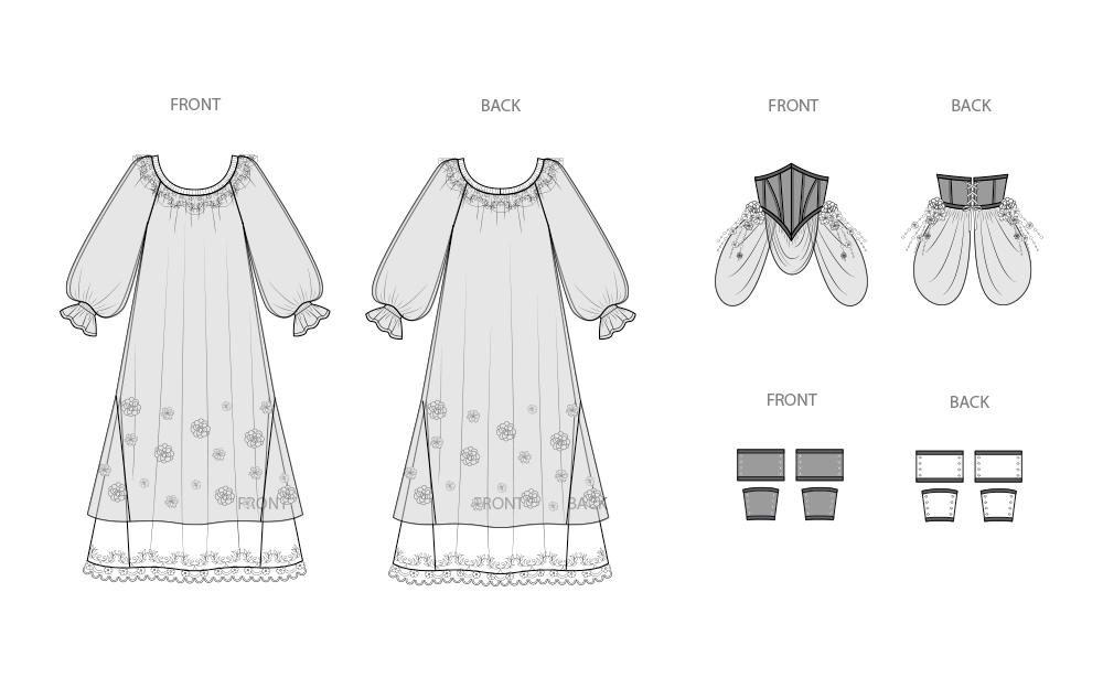 Simplicity S3094 sewing pattern envelope showing a costume with puff sleeves and layered overskirts