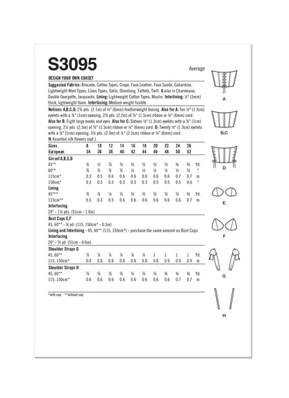 Simplicity S3095 sewing pattern envelope showing boned, lined corsets