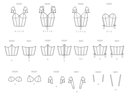 Simplicity S3095 sewing pattern envelope showing boned, lined corsets