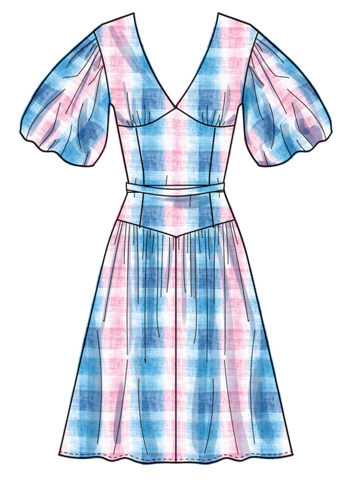 Simplicity S3096 sewing pattern envelope showing a wrap V-neck dress with pockets