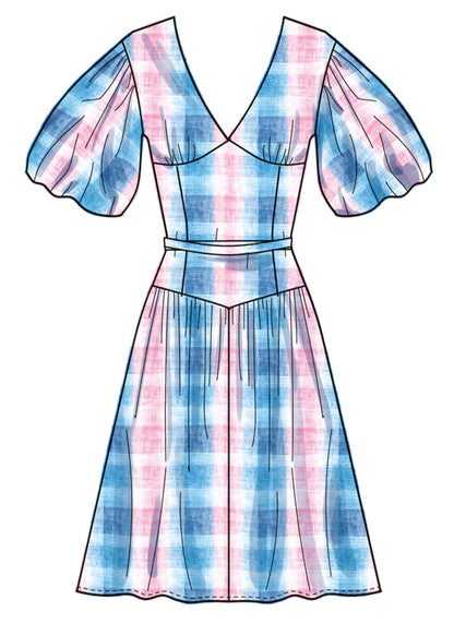 Simplicity S3096 sewing pattern envelope showing a wrap V-neck dress with pockets