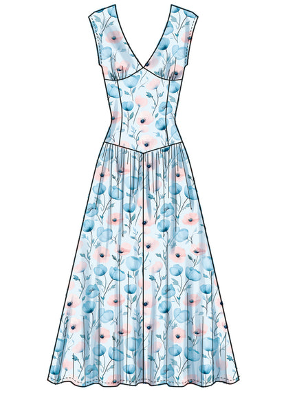 Simplicity S3096 sewing pattern envelope showing a wrap V-neck dress with pockets