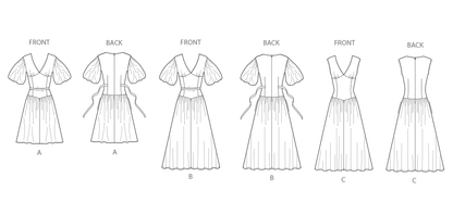 Simplicity S3096 sewing pattern envelope showing a wrap V-neck dress with pockets