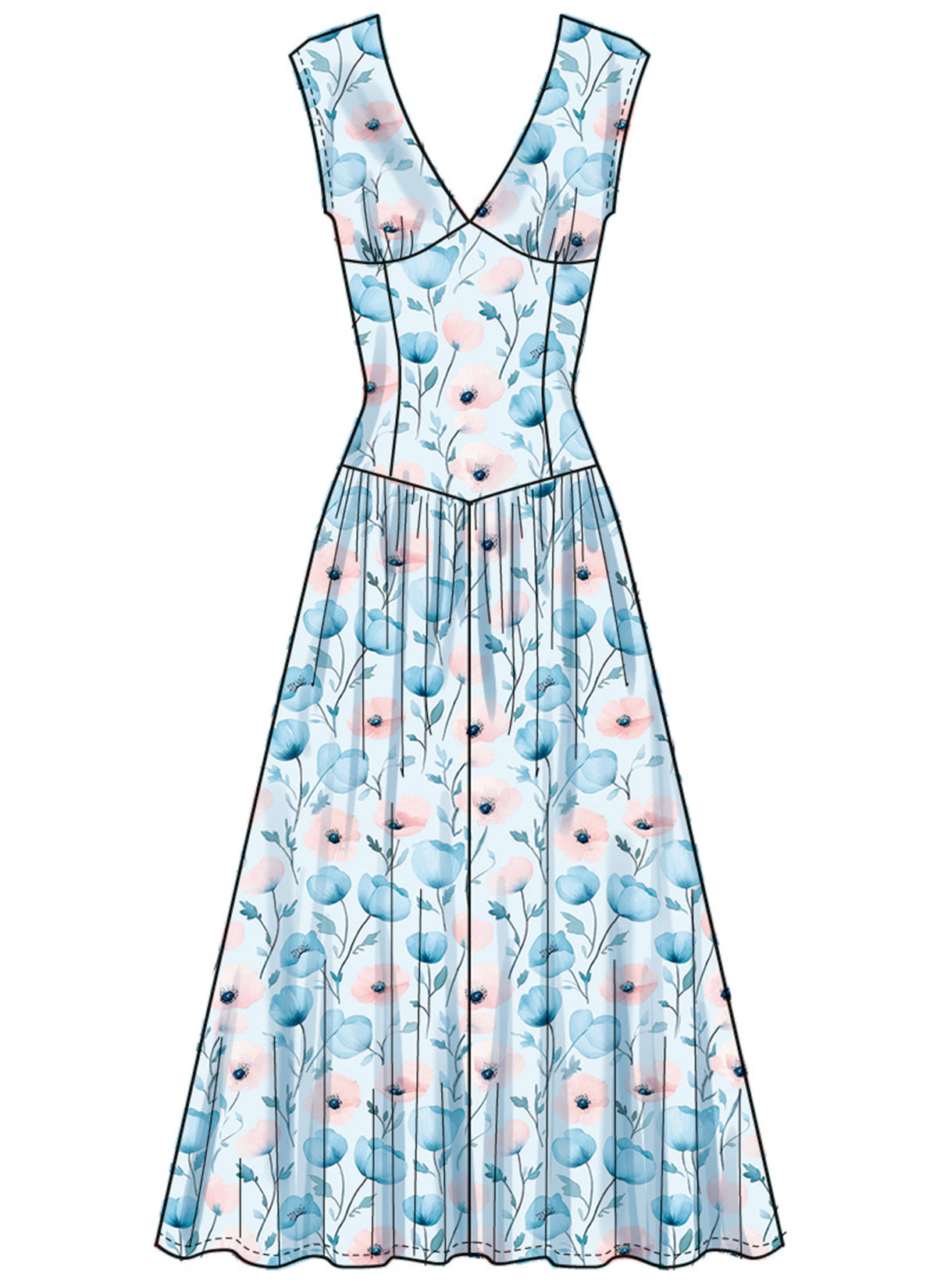 Simplicity S3096 sewing pattern envelope showing a wrap V-neck dress with pockets