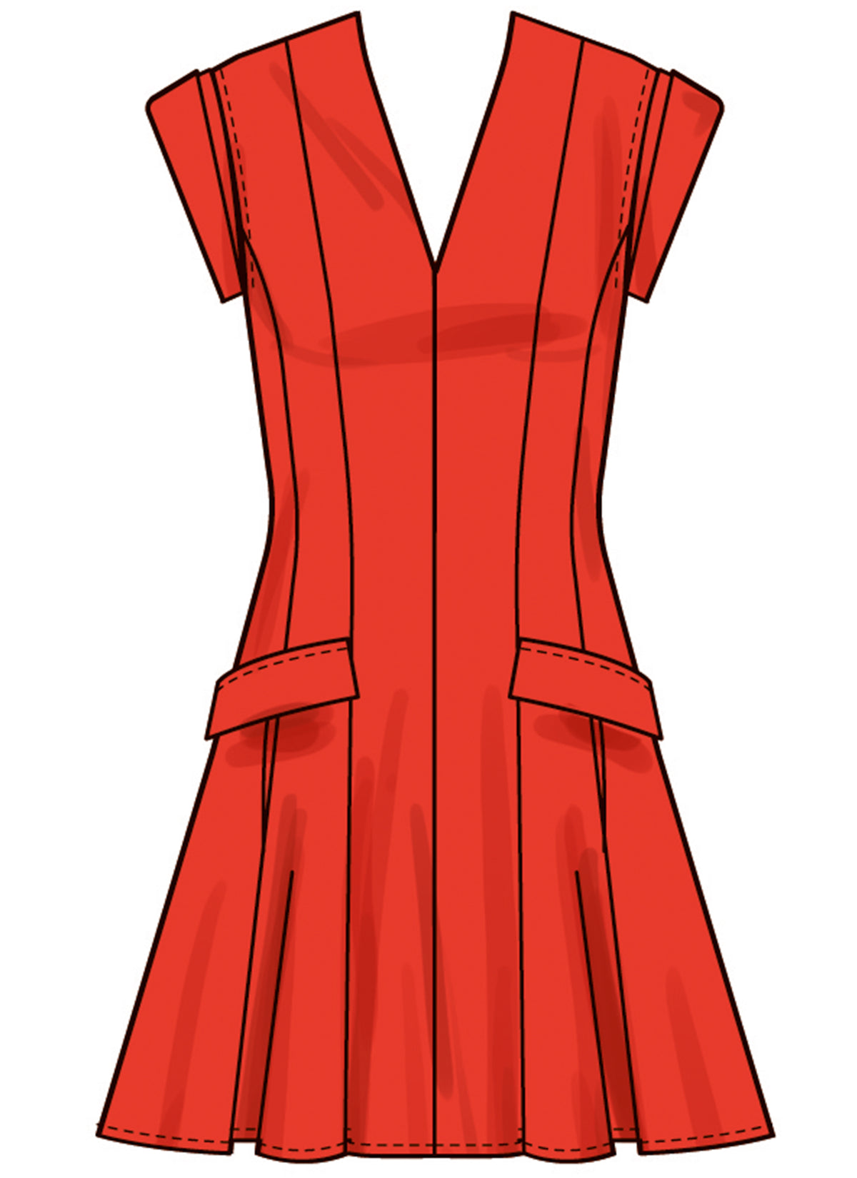 Simplicity S3097 sewing pattern envelope showing a V-neck dress with pockets
