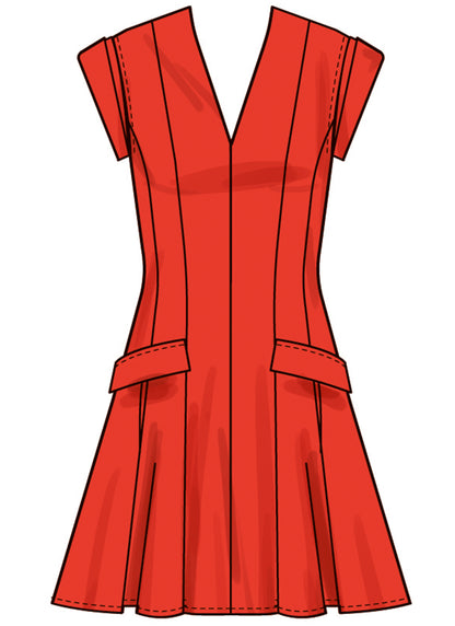 Simplicity S3097 sewing pattern envelope showing a V-neck dress with pockets