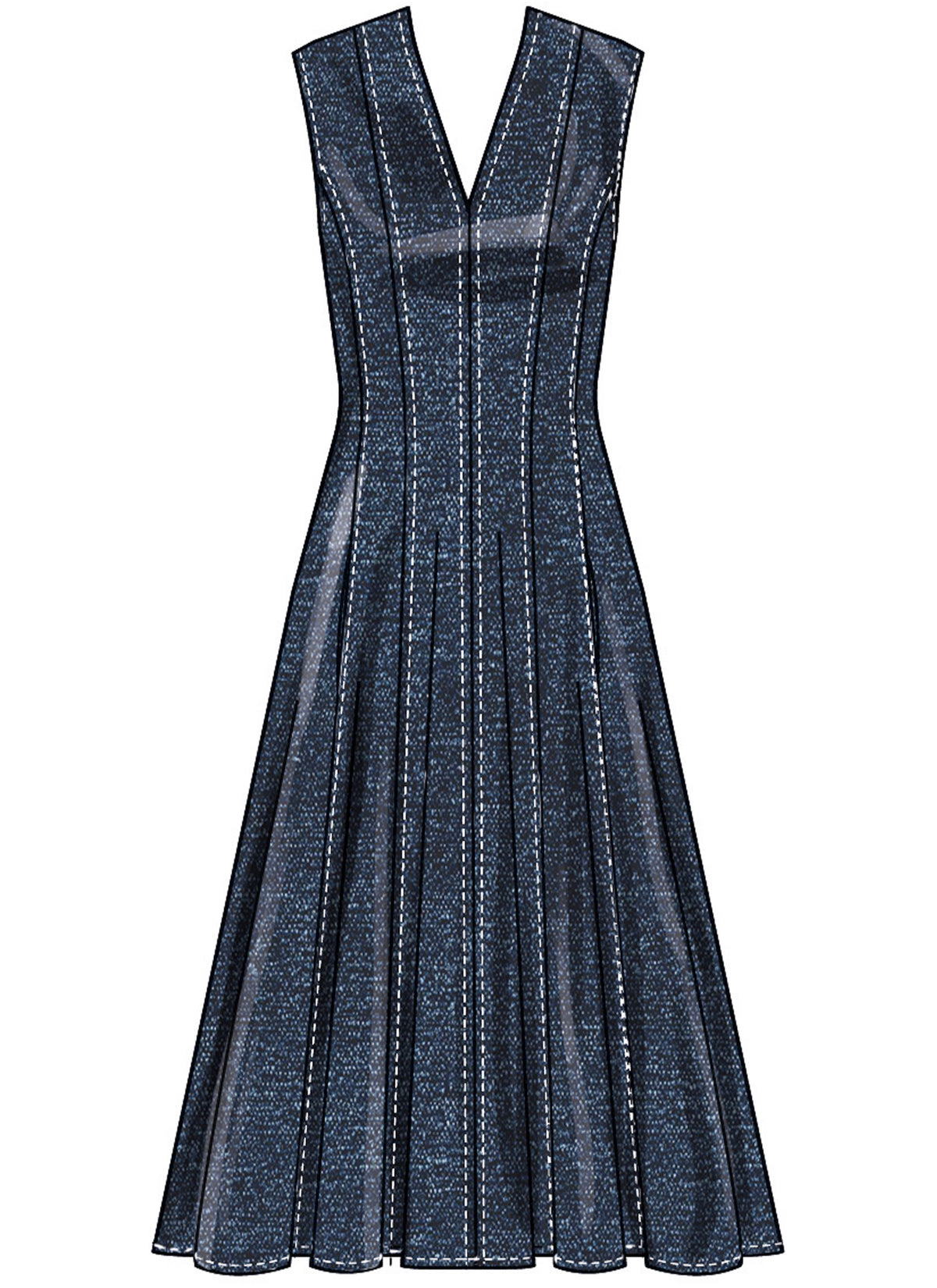 Simplicity S3097 sewing pattern envelope showing a V-neck dress with pockets